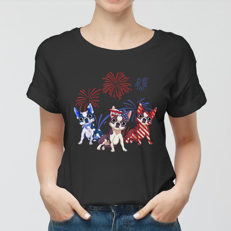 Red White Blue Boston Terrier Usa Flag 4Th Of July Women T-shirt