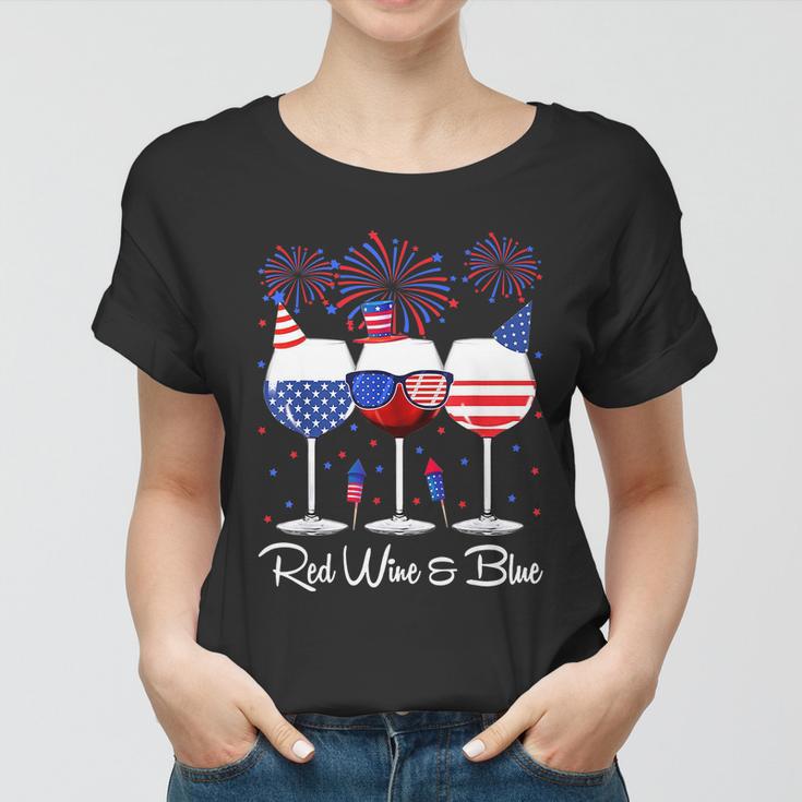 Red Wine & Blue 4Th Of July Wine Red White Blue Wine Glasses V4 Women T-shirt