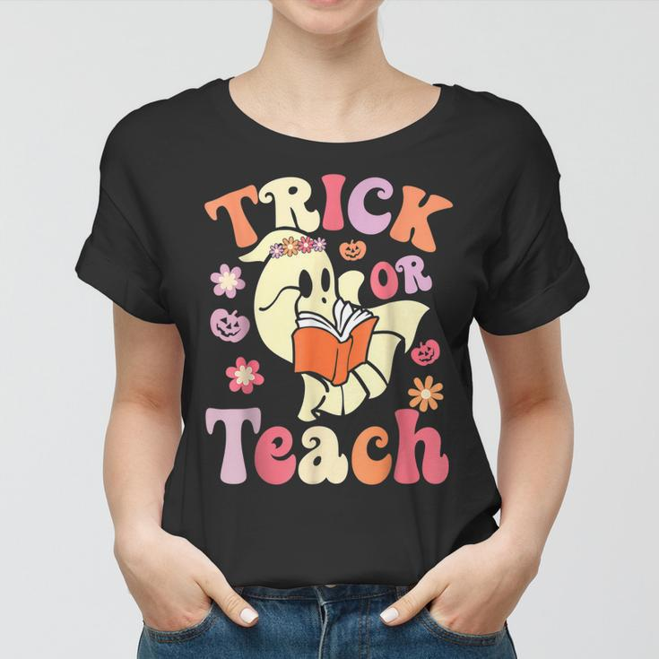Retro Vintage Groovy Trick Or Teach Halloween Teacher Life V5 Women T-shirt