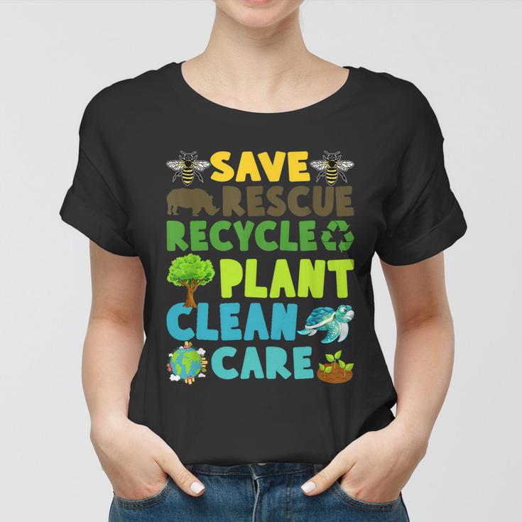 Save Bees Rescue Animals Recycle Plastic Earth Day Planet Funny Gift Women T-shirt