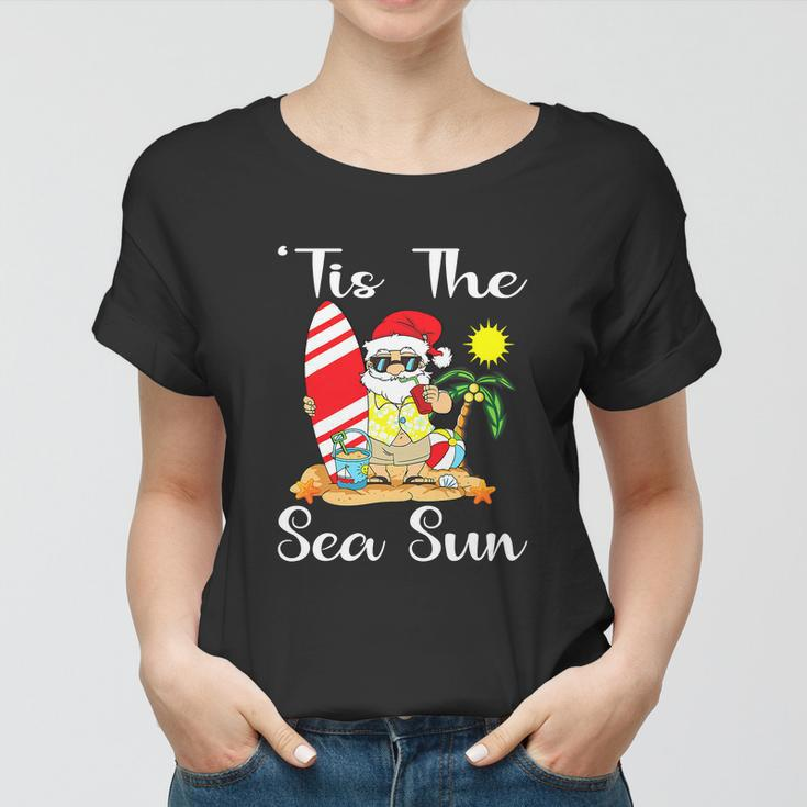 Sea Sun Christmas In July Santa Surfing Lake Party Women T-shirt