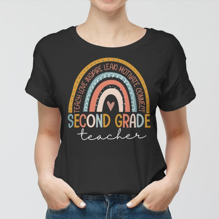 Second Grade Teacher Teach Love Inspire Boho Rainbow Women T-shirt