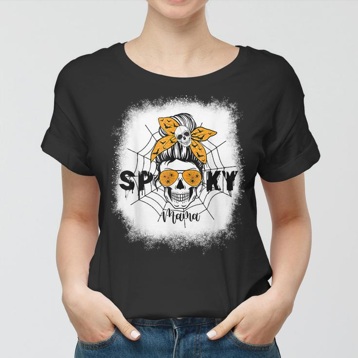 Spooky Mama Halloween Skull Messy Bun Witch Mom V3 Women T-shirt