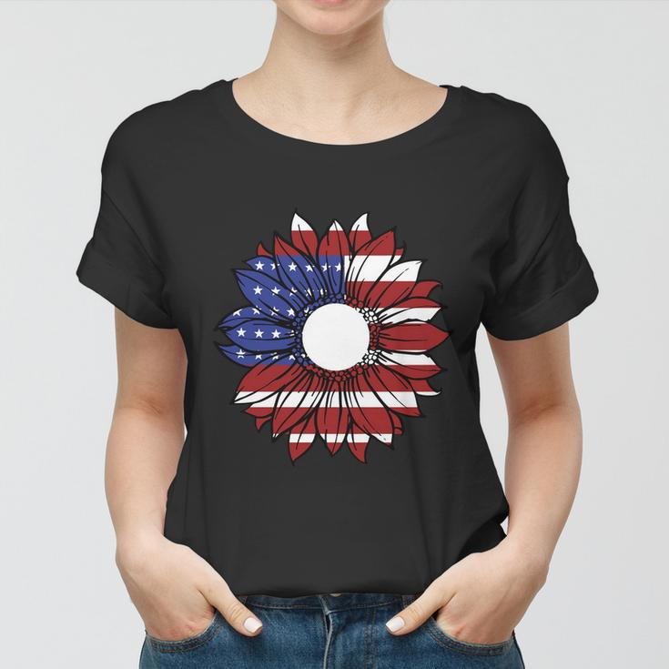 Sunflower American Flag 4Th Of July Independence Day Patriotic Women T-shirt