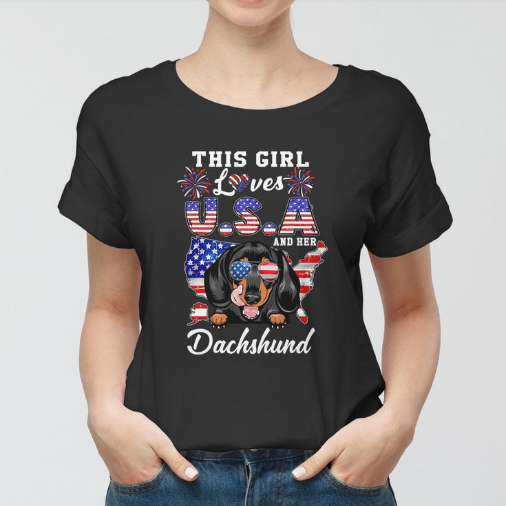 This Girl Loves Usa And Her Dog 4Th Of July Dachshund Dog Women T-shirt