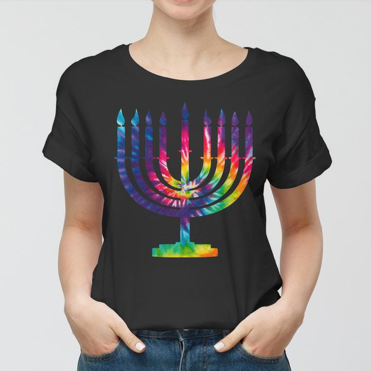 Tie Dye Menorah Hanukkah Chanukah Women T-shirt