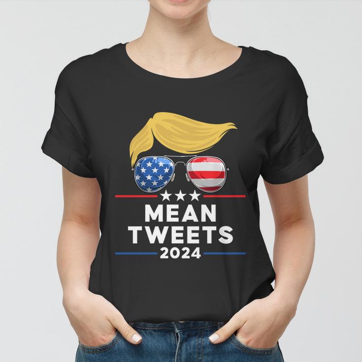 Trump 2024 Mean Tweets Usa Flag Sunglasses Funny Political Gift Women T-shirt