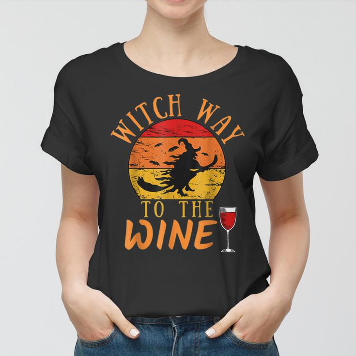 Witch Way To The Wine Funny Halloween Party Wine Witch Lover Women T-shirt