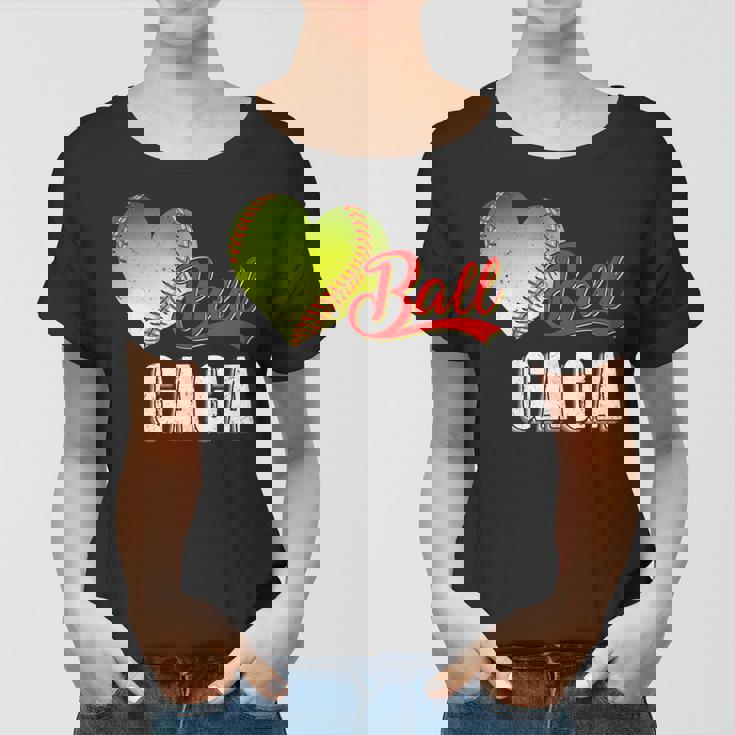 Womens Baseball Softball Ball Heart Gaga Funny Mothers Day Sporter Women T-shirt