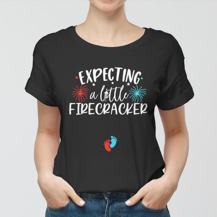 Womens Expecting A Little Firecracker Funny 4Th Of July Pregnant Women T-shirt