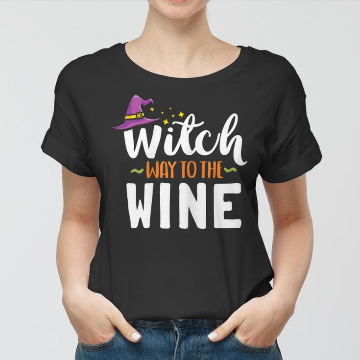 Womens Wine Lover Outfit For Halloween Witch Way To The Wine Women T-shirt