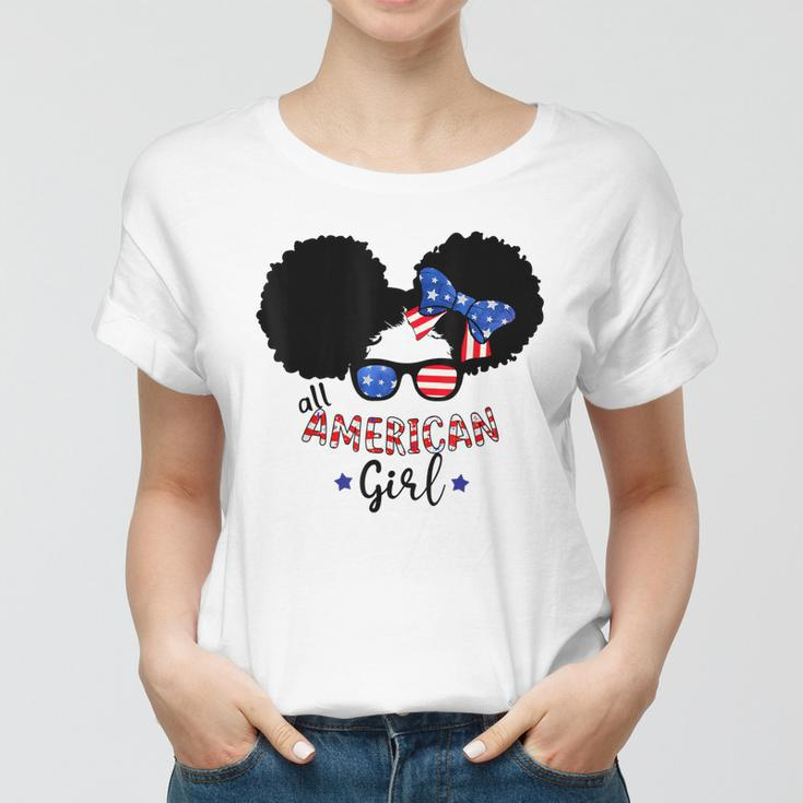 All American Girls 4Th Of July Black African Messy Bun Women T-shirt