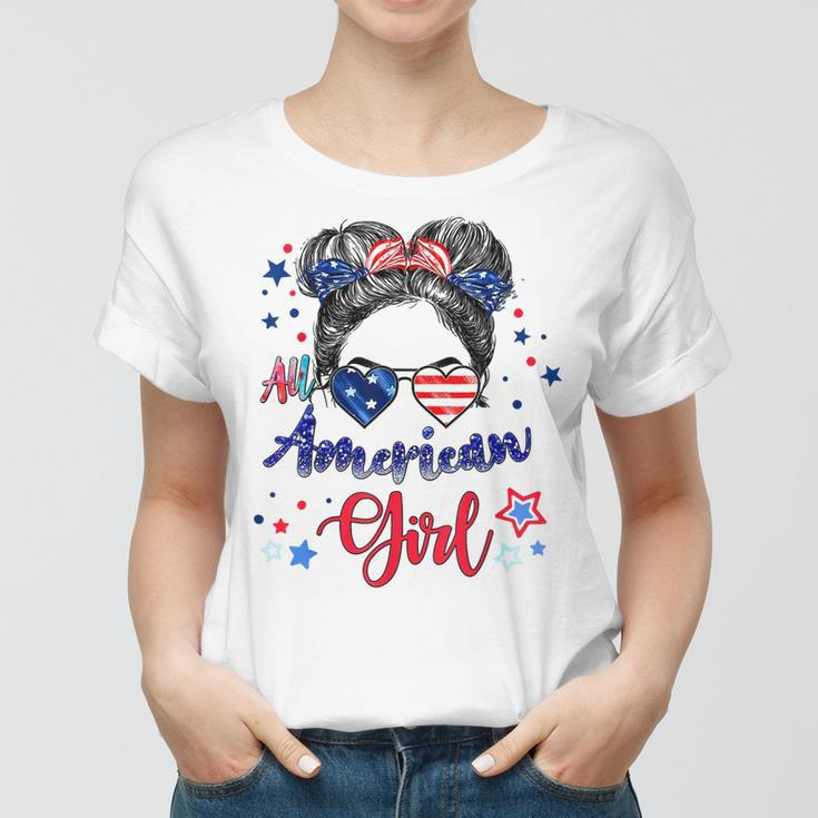 All American Girls 4Th Of July Daughter Messy Bun Usa V7 Women T-shirt