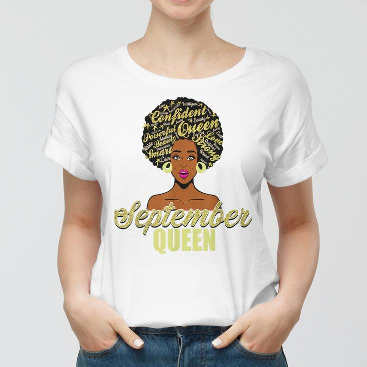 Black African American Melanin Afro Queen September Birthday Women T-shirt