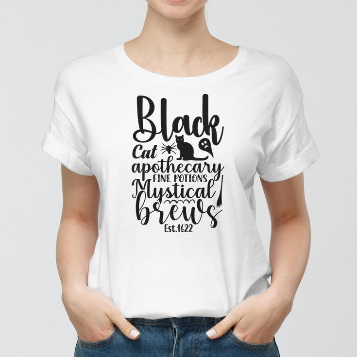 Black Cat Apothecary Fine Potions Mystical Brews Halloween Women T-shirt