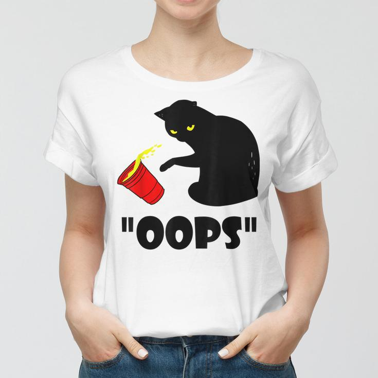 Cat Oops Funny Black Cat Knocking Over A Glass V2 Women T-shirt