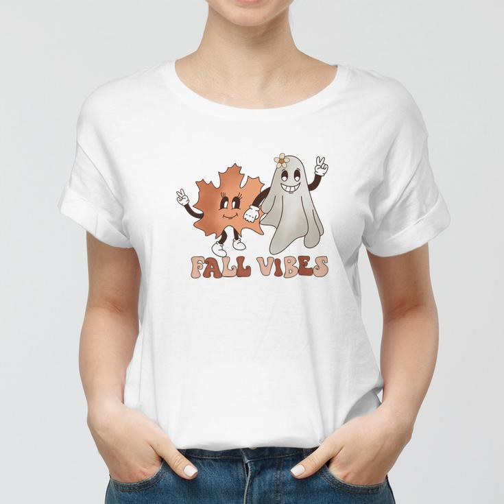 Fall Vibes Leaf And Boo Women T-shirt