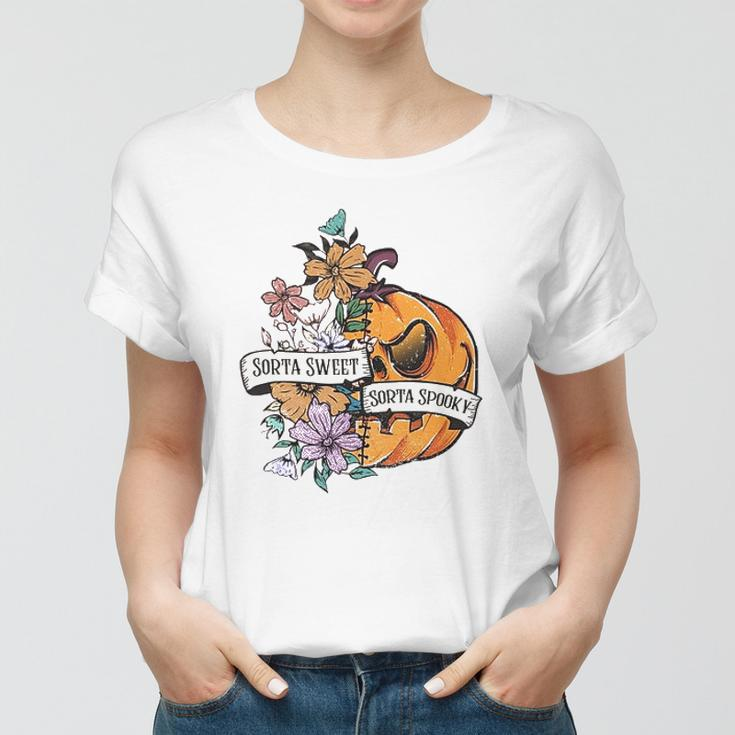 Halloween Sorta Sweet Sorta Spooky Pumpkin Floral Women T-shirt