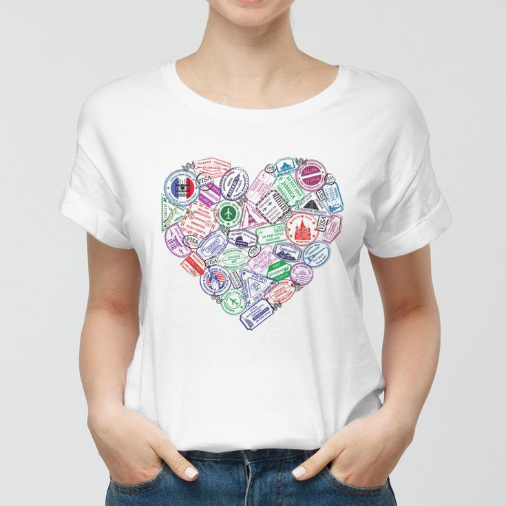 Heart Shaped Passport Travel Stamp Women T-shirt