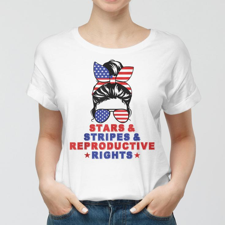 Messy Bun Stars Stripes & Reproductive Rights 4Th Of July Women T-shirt