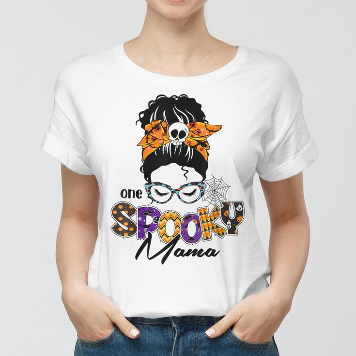 One Spooky Mama Pumpkin Messy Bun Sunglasses Halloween Women Women T-shirt