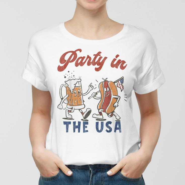 Party In The Usa Hot Dog Love Usa Funny Fourth Of July Women T-shirt