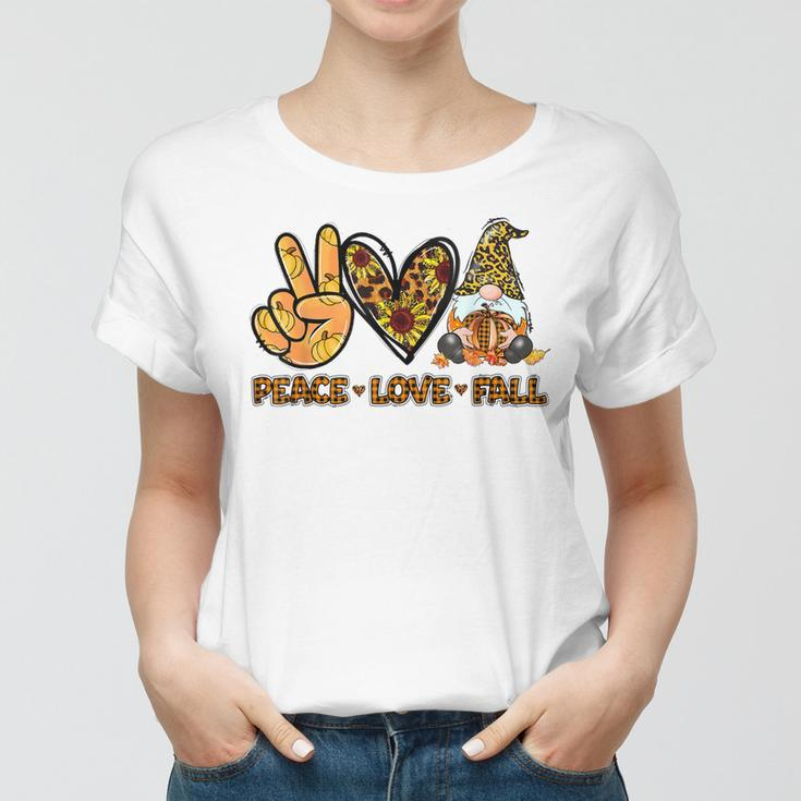 Peace Love Fall Funny Gnome Autumn Lover Pumpkins Halloween Women T-shirt