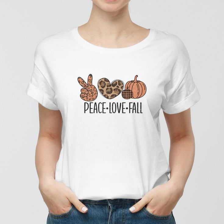 Peace Love Fall Leopard Heart Pumpkin Women T-shirt