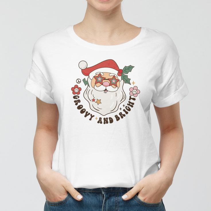 Retro Christmas Groovy And Bright Santa Women T-shirt