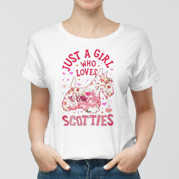 Scottie Scottish Terrier Just A Girl Who Loves Dog Flower Women T-shirt