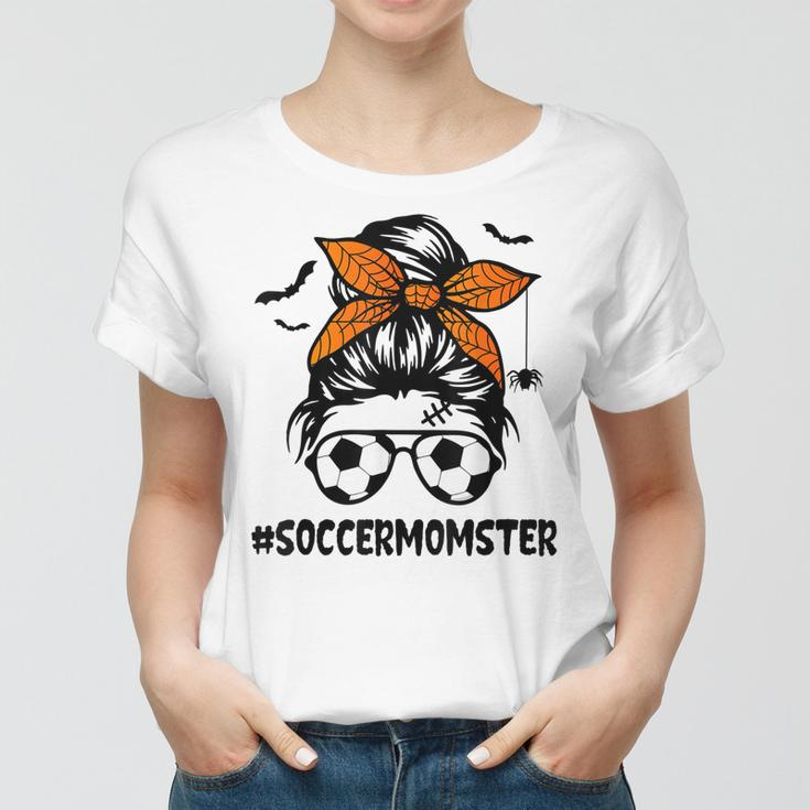 Soccer Momster For Women Halloween Mom Messy Bun Hair Women T-shirt