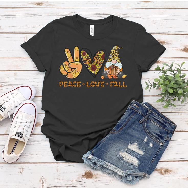 Peace Love Fall Funny Gnome Autumn Lover Pumpkins Halloween  Women T-shirt