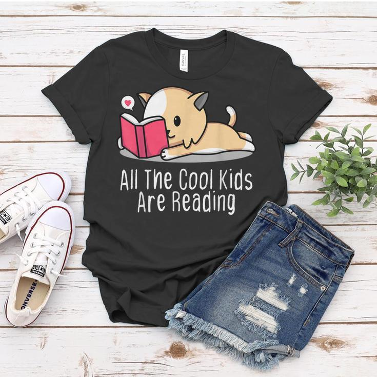 All The Cool Kids Are Reading Book Cat Lovers Women T-shirt Funny Gifts