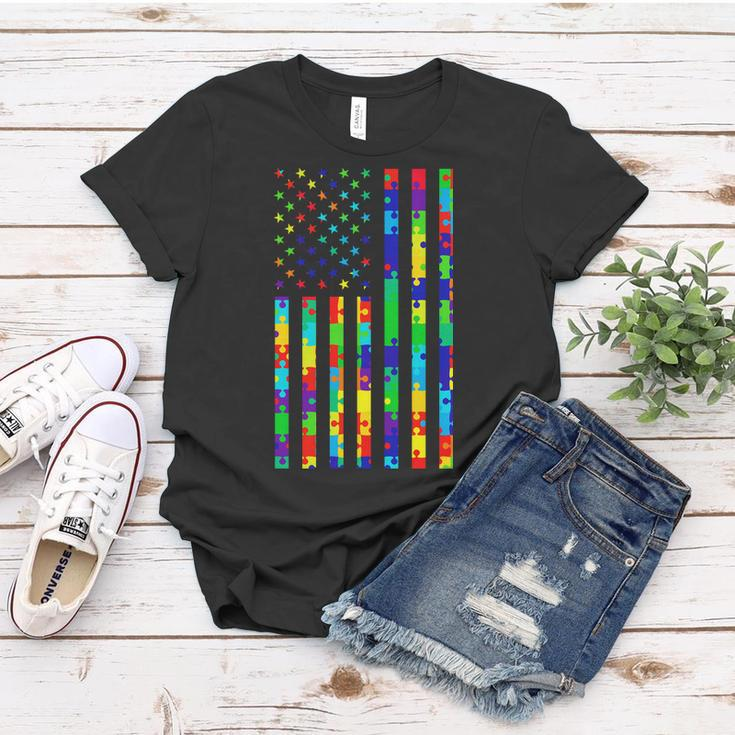 Autism Awareness Colorful Puzzle Flag Women T-shirt Unique Gifts