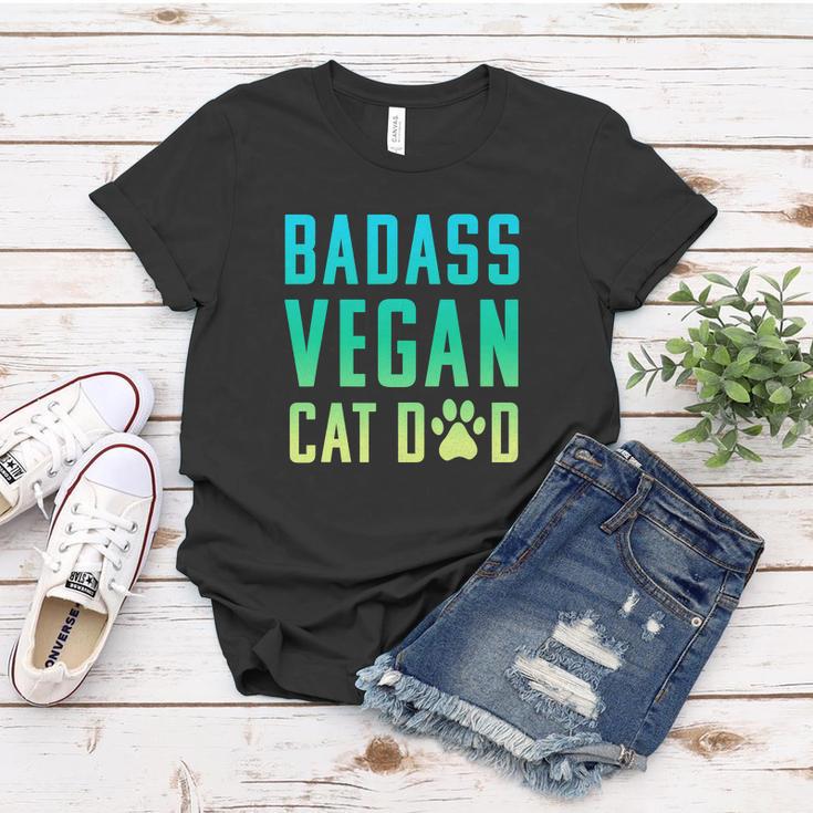 Badass Vegan Cat Dad Cute Vegan Funny Cat Lovers Women T-shirt Unique Gifts