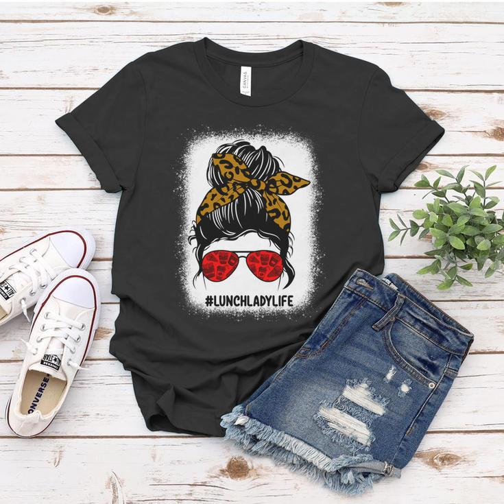 Bleached Lunch Lady Messy Bun Hair Leopard Print Sunglasses Cool Gift Women T-shirt Unique Gifts