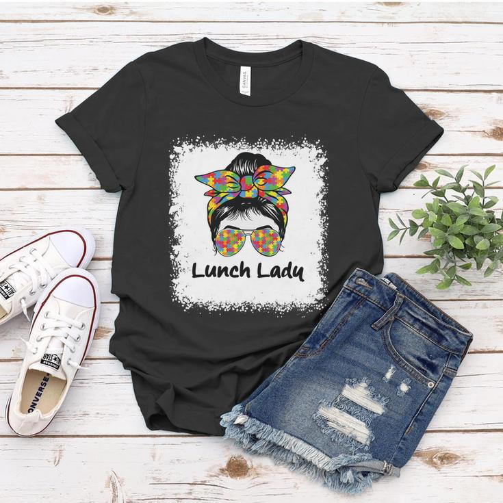 Bleached Lunch Lady Messy Hair Woman Bun Lunch Lady Life Gift Women T-shirt Unique Gifts