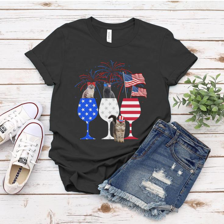 Cat 4Th Of July Costume Red White Blue Wine Glasses Funny Women T-shirt Unique Gifts