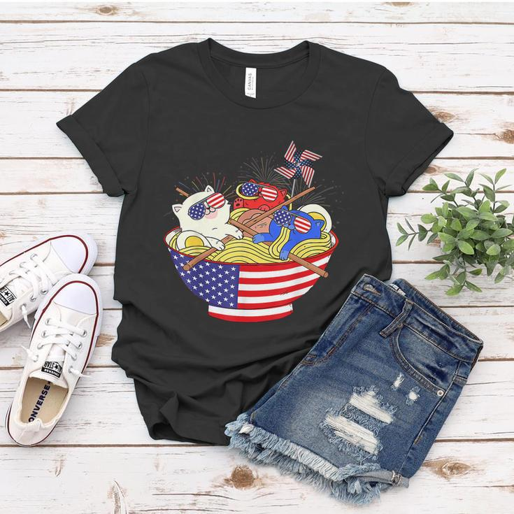 Cats Ramen Anime American Flag Funny 4Th Of July Cat Lovers Women T-shirt Unique Gifts