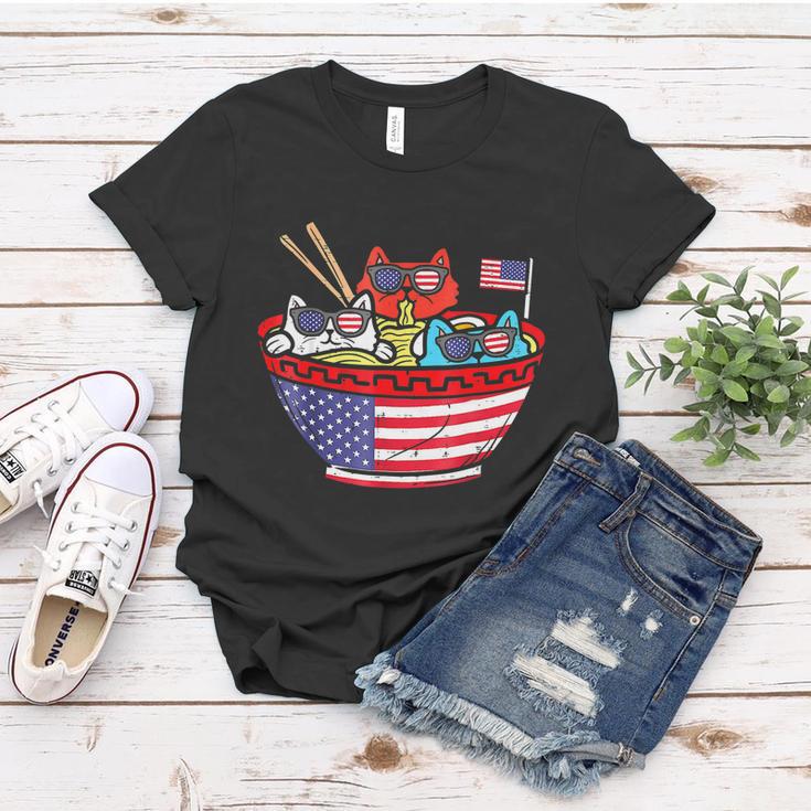 Cats Ramen Anime American Flag Usa Funny 4Th Of July Fourth Women T-shirt Unique Gifts