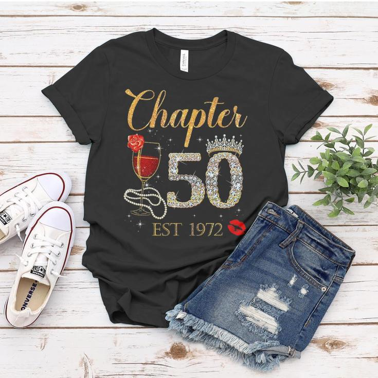Chapter 50 Years Est 1972 50Th Birthday Red Rose Wine Crown Women T-shirt Unique Gifts