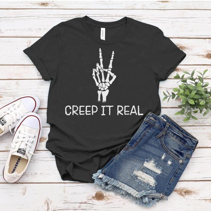Creep It Real Peace Sign Skeleton Hand Funny Bones Halloween Women T-shirt Funny Gifts