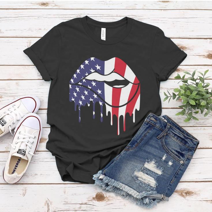 Cute Dripping Lips 4Th Of July Usa Flag Graphic Plus Size Women T-shirt Unique Gifts