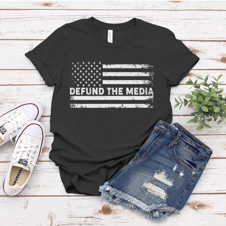 Distressed Defund The Media American Flag Tshirt Women T-shirt Unique Gifts