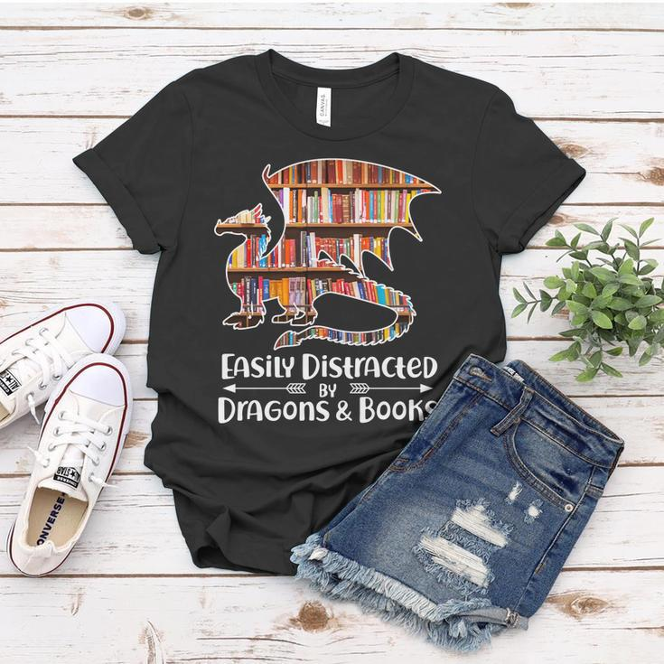 Easily Distracted By Dragons And Books V2 Women T-shirt Unique Gifts