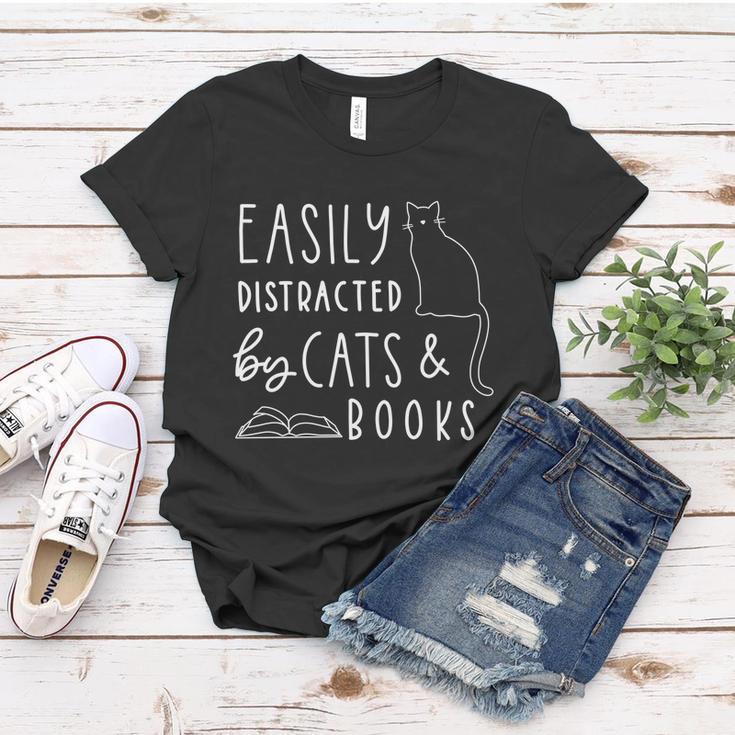 Easily Distracted Cats And Books Funny Gift For Cat Lovers Gift Women T-shirt Unique Gifts