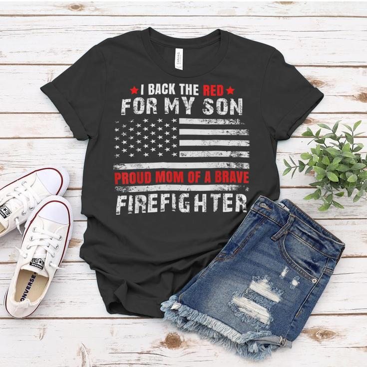 Firefighter Proud Mom Of Firefighter Son I Back The Red For My Son V2 Women T-shirt Funny Gifts