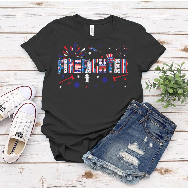 Firefighter Retro American Flag Firefighter Jobs 4Th Of July Fathers Day Women T-shirt Funny Gifts