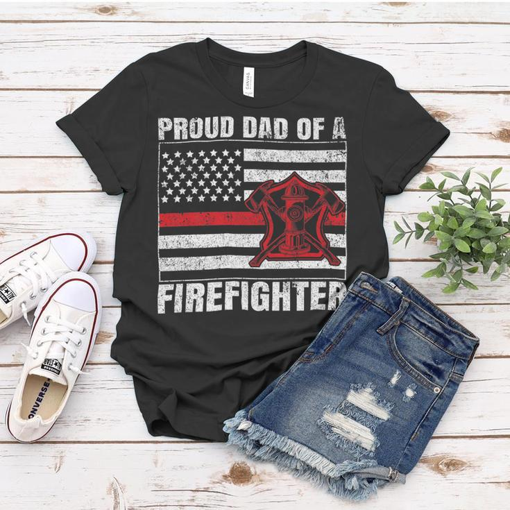 Firefighter Vintage Usa Flag Proud Dad Of A Firefighter Fathers Day Women T-shirt Funny Gifts