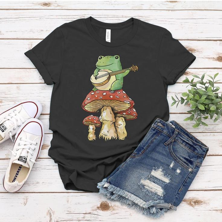 Frog Playing Banjo On Mushroom Cute Cottagecore Aesthetic Women T-shirt Unique Gifts